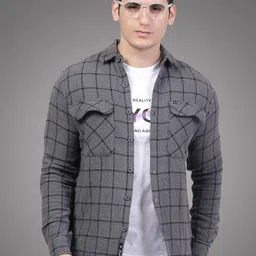 D Finish Men Smart Fit Tartan Checked Spread Collar Cotton Casual Shirt-picture-26
