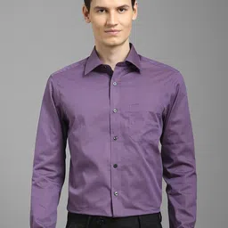 Louis Philippe Micro Checks Textured Spread Collar Formal Cotton Shirt-image-97