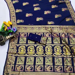 RATNAVALI Ethnic Motifs Zari Silk Blend Heavy Work Baluchari Saree-picture-11