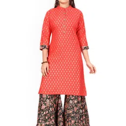 BAESD Girls Ethnic Motifs Printed Regular Gotta Patti Pure Cotton Kurta with Sharara-picture-28