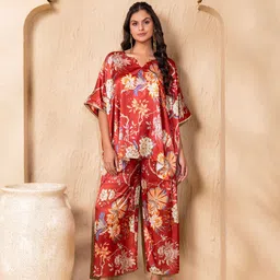 MABISH by Sonal Jain Floral Printed Notch Neck Kaftan Top With Palazzo Co-Ords-image-75