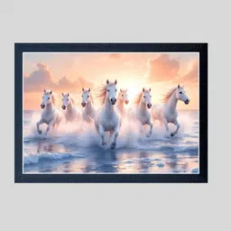 comfy package Seven Running White Horses Photo Frame Vastu Wall Decor Painting for Home&Office Digital Reprint 12 inch x 9 inch Painting-picture-11