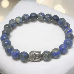 Gems Guru Unisex Blue & Silver-Toned Buddha Charm Crystals Beaded Metal Bracelet image 5