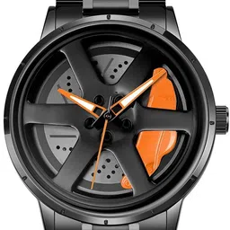 HDFCREATION Men Skeleton Dial & Bracelet Style Straps Analogue Watch Spinner_5_Plen_Orenge image 2