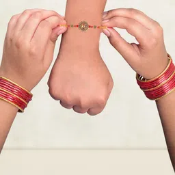 Vivastri Lotus Gold and Rhodium Plated Alloy Rakhi for Lovely Brother [VIVA1179RKG] image 3