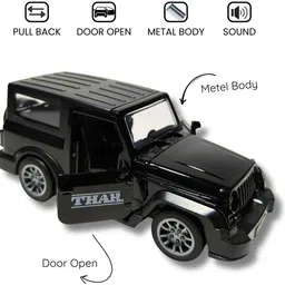 toys gallery Premium Black Thar Diecast Toy Car Metal Toy Car 1:32 Scale Pull Back Model Car-picture-10