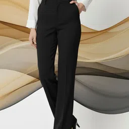 Women Regular Fit Black Cotton Blend Trousers-image-1
