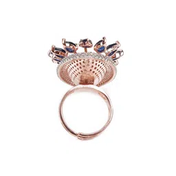 ODETTE Rose Gold-Plated Blue & White Austrian Diamond Studded Adjustable Finger Ring image 3