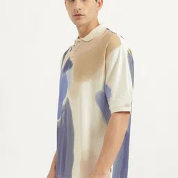 United Colors of Benetton Men Abstract Printed Polo Collar Pure Cotton Oversized T-shirt image 2