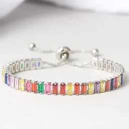 Jewels Galaxy Silver-Plated Cubic Zirconia Studded Charm Bracelet image 3