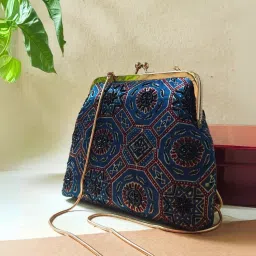 Praccessorii Ajrak Print Clutch - Blue-picture-18