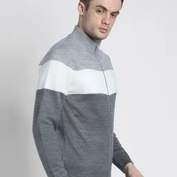 Dennis Lingo Colourblocked Mock Collar Long Sleeves Acrylic Front-Open Sweater image 4