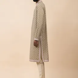 Tasva Men Sea Green & Beige Ethnic Motifs Printed Pure Cotton Kurta with Churidar image 4