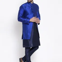 Kaifoo Men Navy Blue Kurta Set With Jacket image 3