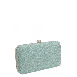 Swisni Green & Gold-Toned Printed Box Clutch image 3