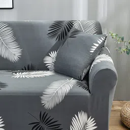 Story@home Grey & White Printed Single Seater Stretchable Sofa Cover With Arms image 4