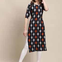 7Threads Women Blue & Pink Pack Of 6 Geometric Printed Block Print Crepe Kurta image 4