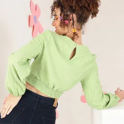 fuchsia PRETTY LOVING THING Self Design Striped Crepe Top image 3