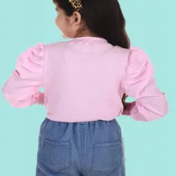 BAESD Girls Typography Print Round Neck Puff Sleeve Regular Top image 3