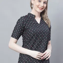 Enchanted Drapes Printed Mandarin Collar Shirt Style Top image 2