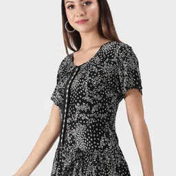 DEBONATELLA Black & White Floral Print Crepe Top image 3