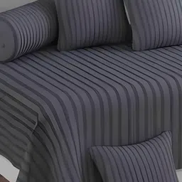 Bajo's Grey 8 Pieces Striped Cotton Diwan Set image 3