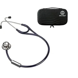 LIFE LINE Excel 2 Stethoscope (Dark Blue) | Stainless Steel Chest Piece | Stronger Headset | 2-way Tube | Suitable for Doctors, Nurses, Students | Stethoscope with Carry Case image 1