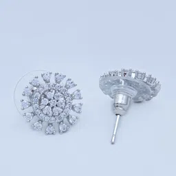 Kushal's Fashion Jewellery Rhodium Plated White Circular Studs Earrings image 3