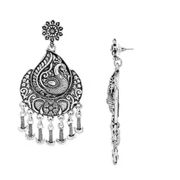 I Jewels Silver-Plated Contemporary Oxidised Drop Earrings image 3