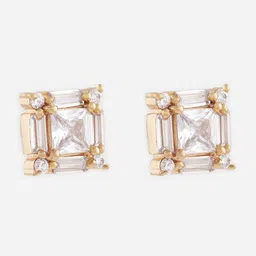 MINUTIAE Gold-Toned & White Square Studs Earrings image 5