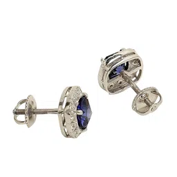 Clara Rhodium-Plated Blue & Silver-Toned Square Shaped Studs image 3
