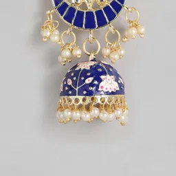 I Jewels Gold-Toned & Blue Classic Jhumkas Earrings image 3