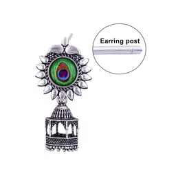 MEENAZ Set Of 3 Silver-Plated Stainless Steel Peacock Shaped Enamelled Jhumkas image 4
