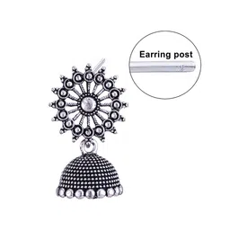 MEENAZ Set Of 2 Silver-Plated Stainless Steel Studded & Beaded Classic Jhumkas image 3