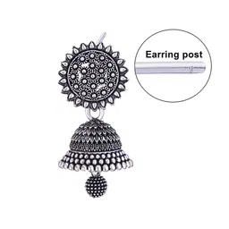 MEENAZ Set Of 4 Silver-Plated Beaded Oxidised Jhumkas image 3