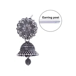 MEENAZ Set Of 4 Silver-Plated Oxidised Jhumkas image 5