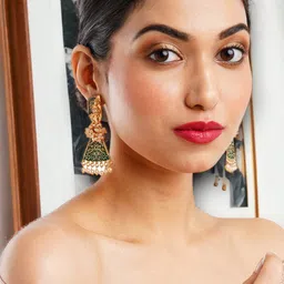 HOT AND BOLD Gold-Plated Teardrop Shaped Jhumkas Earrings image 3