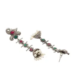 PANASH Silver-Plated Peacock Shaped Jhumkas Earrings image 3