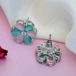 Sangria Silver Plated Stone Studded Floral Studs image 3