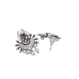 Voylla Silver-Plated Contemporary Oxidised Drop Earrings image 2