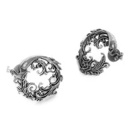 Sangria Silver-Plated Peacock Shaped Oxidized Studs Earrings image 4