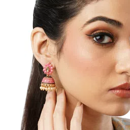 Anouk Gold-Toned Gold-Plated Floral Jhumkas image 3