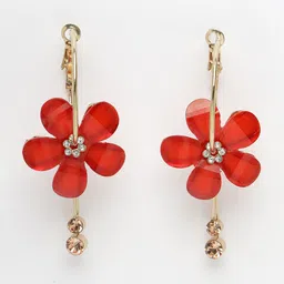 Scintillare By Sukkhi Gold-Plated Crystals Studded Floral Hoop Earrings image 3