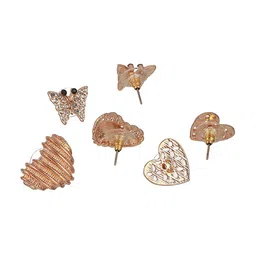 DressBerry Set of 3 Gold Plated Heart Shaped Stud Earrings image 4