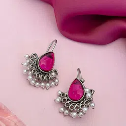 Sangria German Silver-Plated Stones Studded Drop Earrings image 4