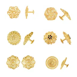 Vighnaharta Set Of 6 Gold Plated Floral Studs Earrings image 3