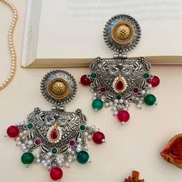 ABDESIGNS Silver-Plated Stone-Studded Contemporary Drop Earrings image 5