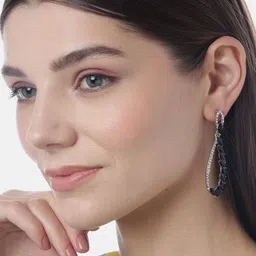 YouBella Black & White Silver-Plated Contemporary Drop Earrings image 3