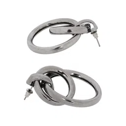 Crunchy Fashion Silver-Toned Contemporary Hoop Earrings image 3