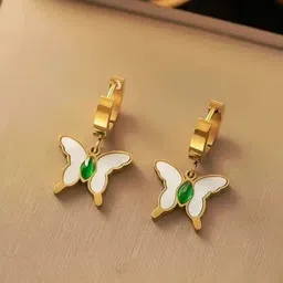 KRYSTALZ Gold-Printed Stainless Steel Circular Drop Earrings image 4